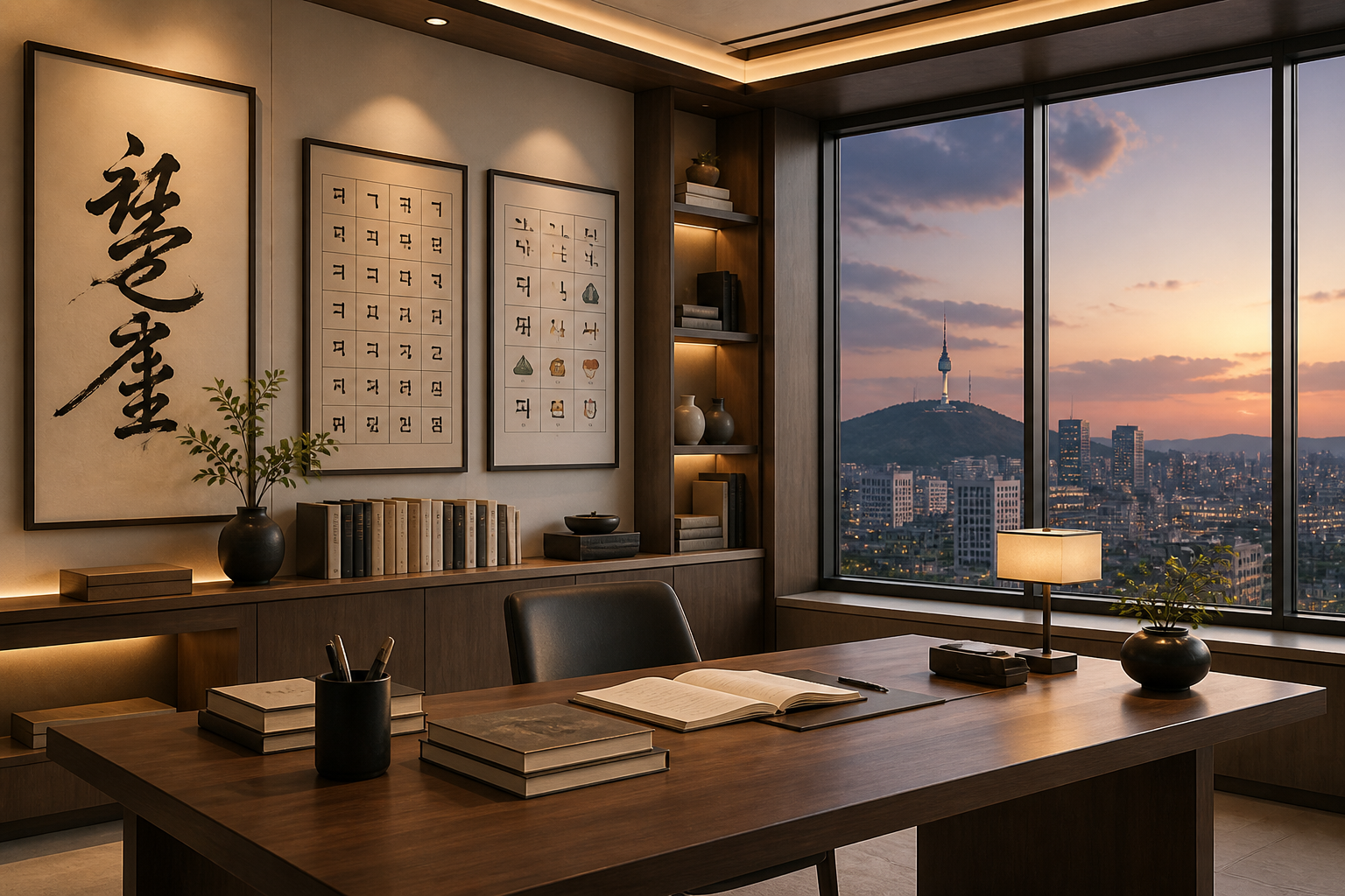 Sala de aula de coreano em ambiente moderno e acolhedor